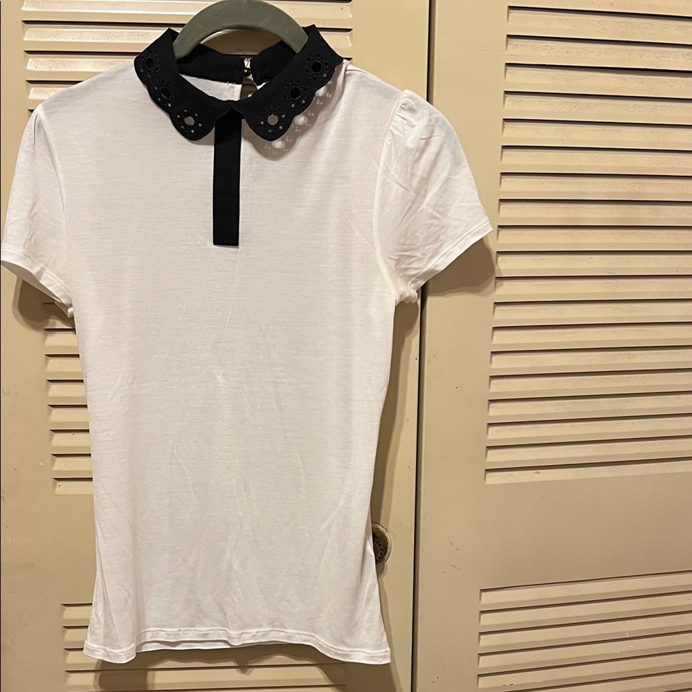 Ted Baker White Blouse with Black Lace Collar